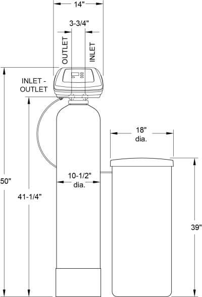 45,000 grain softener dimensional illustration