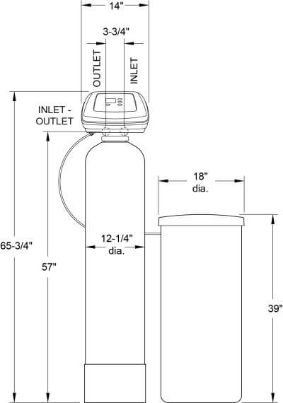 70,000 Grain Softener dimensional illustration